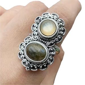 Vintage Style Silver Ring with Earth Tone Gemstones